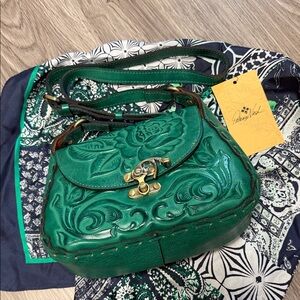 Patricia Nash Green Tooled Leather Crossbody Bag